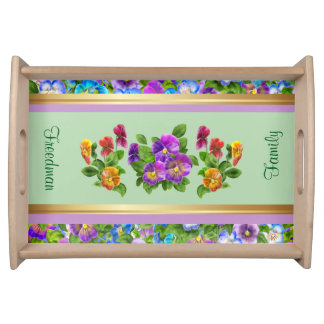 Pansy Violet Flowers Personalized Floral Cottage Serving Tray