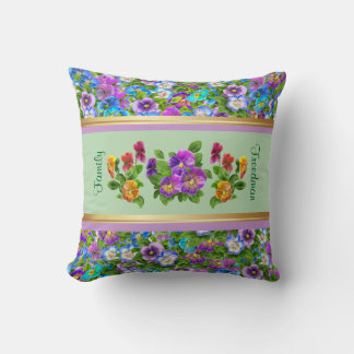 Pansy Violet Flowers Personalized Floral Cottage Throw Pillow