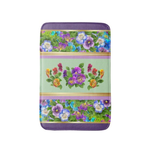 Pansy Violet Flowers Watercolor Floral Cottage Bath Mat