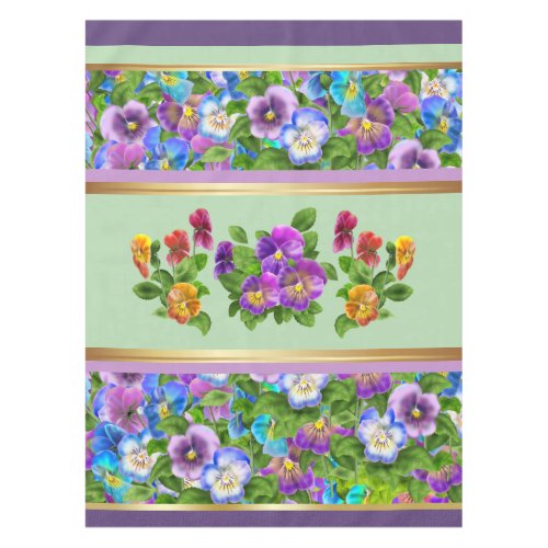 Pansy Violet Flowers Watercolor Floral Cottage Tablecloth