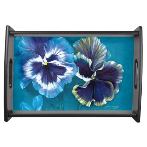 Pansy watercolor and goauche art blue tray