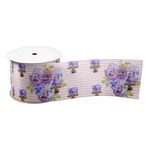 Pansy Watercolor Baby Pink Pretty floral Satin Ribbon