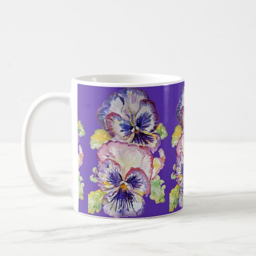 Pansy Watercolor floral Pattern on Dark Purple Mug