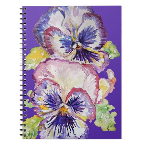Pansy Watercolor Floral Pattern on Indigo Purple Notebook