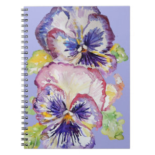 Pansy Watercolor Floral Pattern on Lilac Lavender Notebook