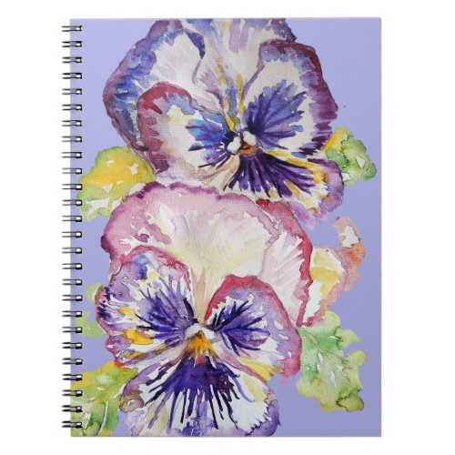 Pansy Watercolor Floral Pattern on Lilac Lavender Notebook