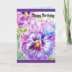 Pansy Watercolor Flower Floral Birthday Card