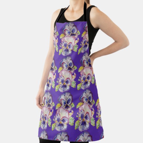 Pansy Watercolor Flower floral Kitchen Apron