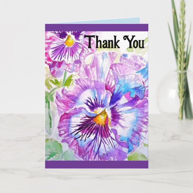 Pansy Watercolor Flower Floral Thank You Card (Front)