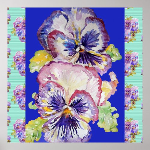 Pansy Watercolor Flower Painting Navy blue Poster