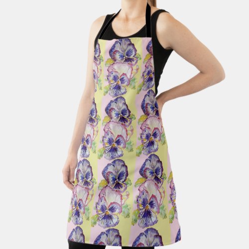 Pansy Watercolor Flower Pink floral Kitchen Apron