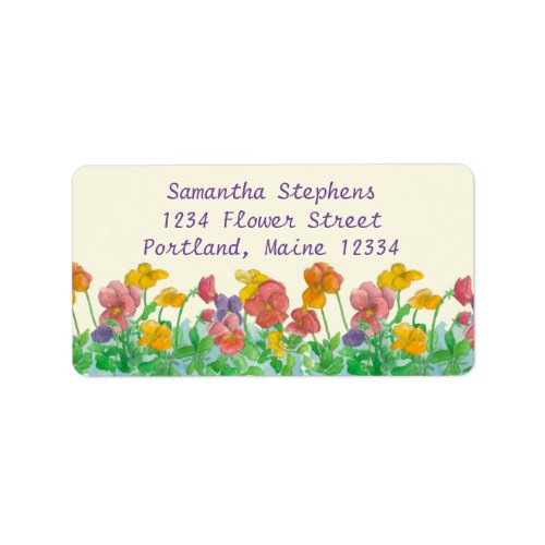Pansy Watercolor Flowers Rainbow Colors Label