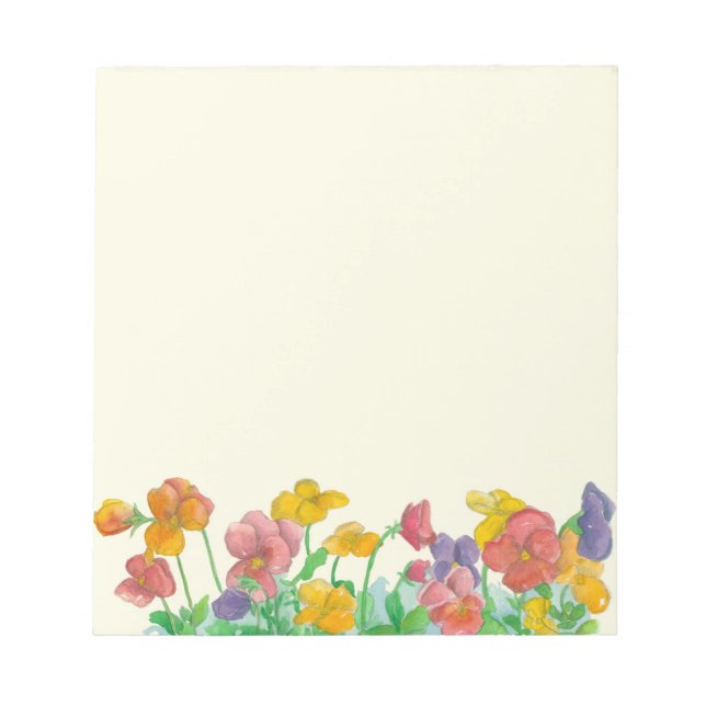 Pansy Watercolor Flowers Rainbow Colors Notepad (Front)