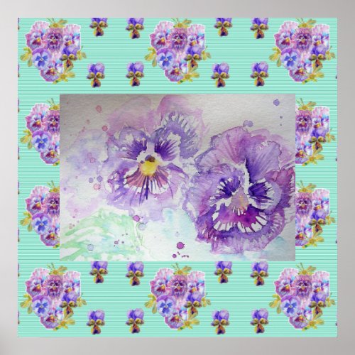 Pansy Watercolor Painting art Purple flower Poster