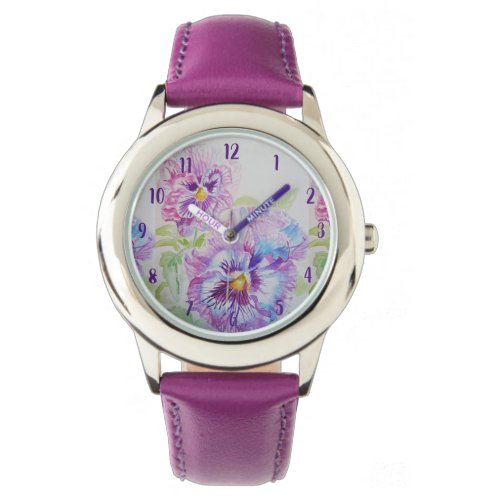 Pansy Watercolor Painting Purple art Flower Floral Watch