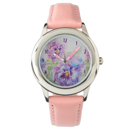 Pansy Watercolor Painting Purple art Flower Floral Watch