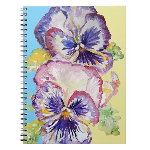 Pansy Watercolor Pattern on Blue and Pale Yellow N Notebook