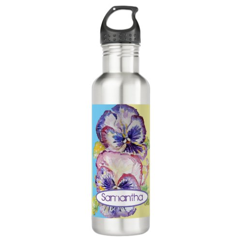 Pansy Watercolor Pattern on Pink and Pale Yellow 7 Stainless Steel Water Bottle