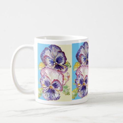 Pansy Watercolor Pattern on Pink and Pale Yellow Coffee Mug