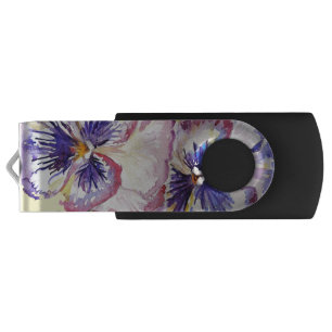 Pansy Watercolor Pattern on Pink and Pale Yellow Flash Drive