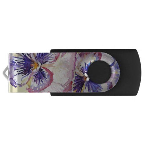 Pansy Watercolor Pattern on Pink and Pale Yellow Flash Drive