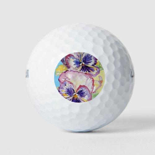 Pansy Watercolor Pattern on Pink and Pale Yellow Golf Balls