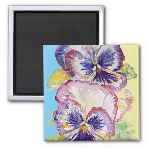 Pansy Watercolor Pattern on Pink and Pale Yellow Magnet