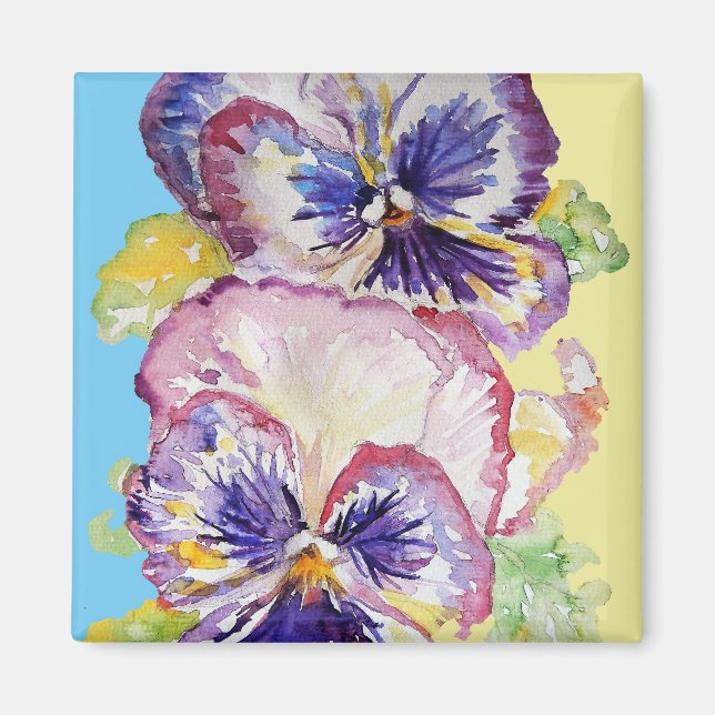 Pansy Watercolor Pattern on Pink and Pale Yellow Magnet (Front)