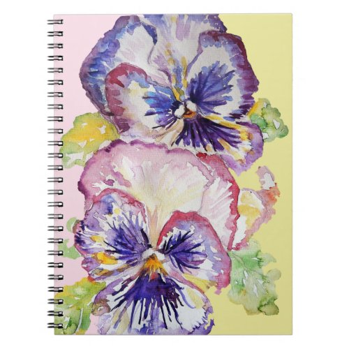 Pansy Watercolor Pattern on Pink and Pale Yellow Notebook