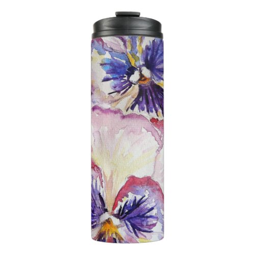 Pansy Watercolor Pattern on Pink and Pale Yellow Thermal Tumbler