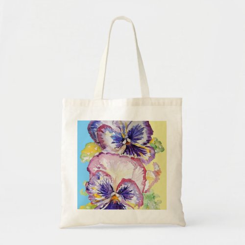 Pansy Watercolor Pattern on Pink and Pale Yellow Tote Bag