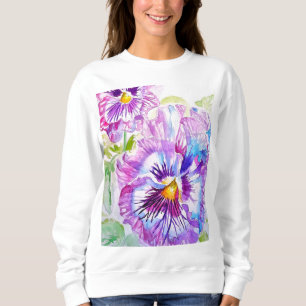 Pansy Watercolor Pattern on Purple Blue Pansies Sweatshirt