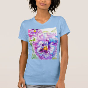 Pansy Watercolor Pattern on Purple Blue Pansies T-Shirt