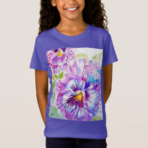 Pansy Watercolor Pattern on Purple Blue Pansies T-Shirt