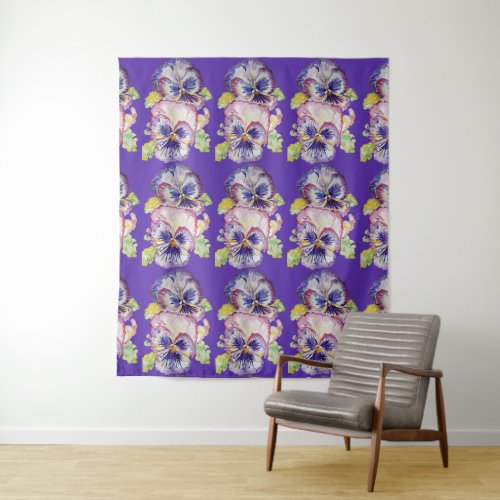 Pansy Watercolor Purple Flower floral Tapestry