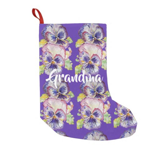 Pansy Watercolor Purple Flowers Grandma Stocking