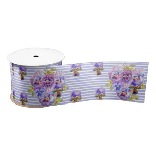 Pansy Watercolor Purple Pretty floral Satin Ribbon