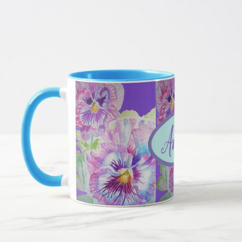 Pansy Watercolour Floral Pretty Purple Flower Mug