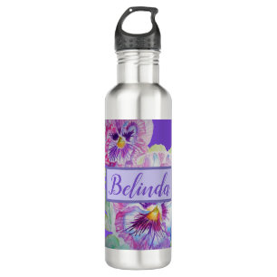 Pansy Watercolour Floral Pretty Purple Flower Stainless Steel Water Bottle