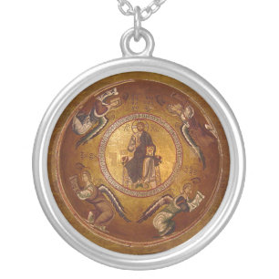 Pantakrator Christian Icon of Jesus Christ Silver Plated Necklace