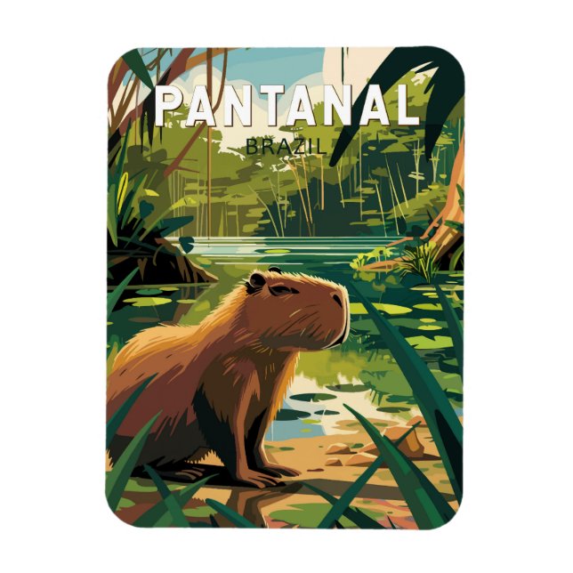 Pantanal Brazil Capybara Travel Art Vintage Magnet (Vertical)