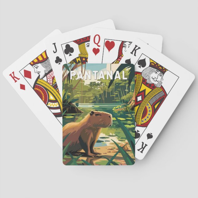 Pantanal Brazil Capybara Travel Art Vintage Poker Cards (Back)