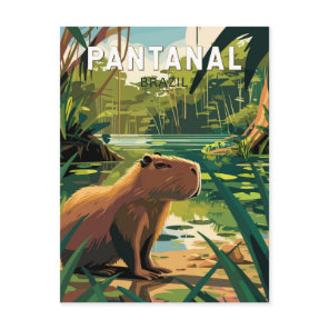 Pantanal Brazil Capybara Travel Art Vintage Postcard