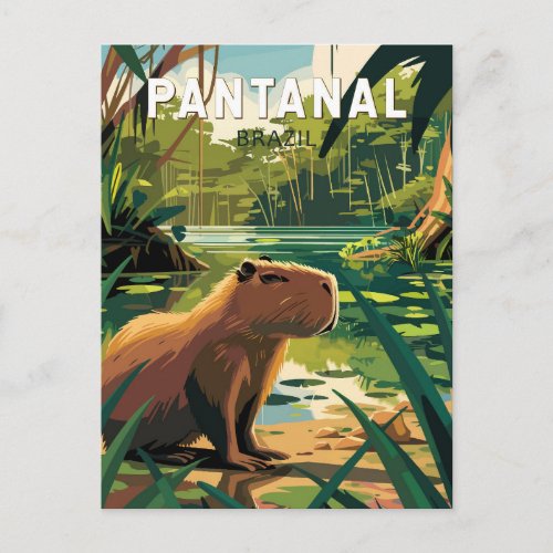 Pantanal Brazil Capybara Travel Art Vintage Postcard