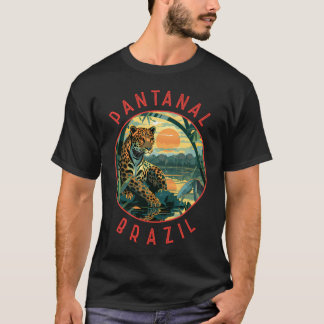 Pantanal Brazil Jaguar Retro Distressed Circle  T-Shirt