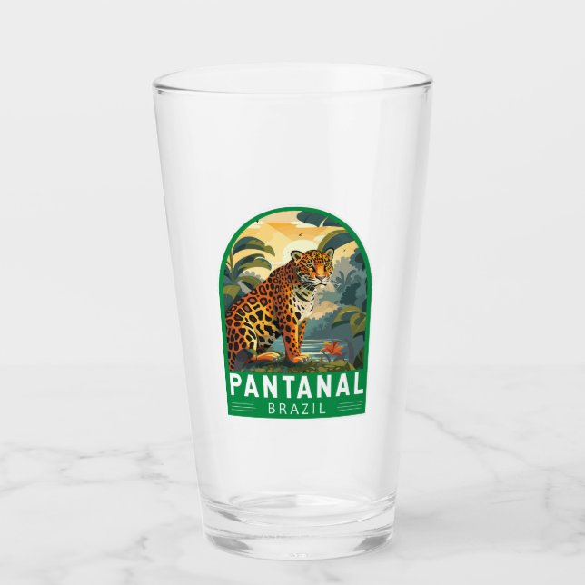 Pantanal Brazil Jaguar Travel Art Vintage Glass (Front)