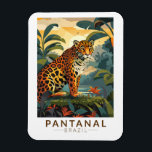 Pantanal Brazil Jaguar Travel Art Vintage Magnet<br><div class="desc">Pantanal retro vector travel design. The Pantanal is a natural region encompassing the world's largest tropical wetland area,  and the world's largest flooded grasslands.</div>