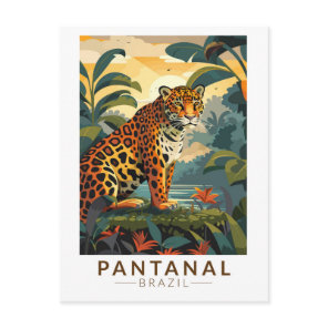 Pantanal Brazil Jaguar Travel Art Vintage Postcard