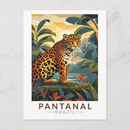 Pantanal Brazil Jaguar Travel Art Vintage Postcard
