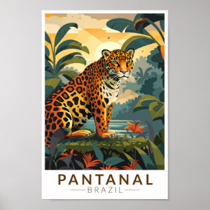 Pantanal Brazil Jaguar Travel Art Vintage Poster